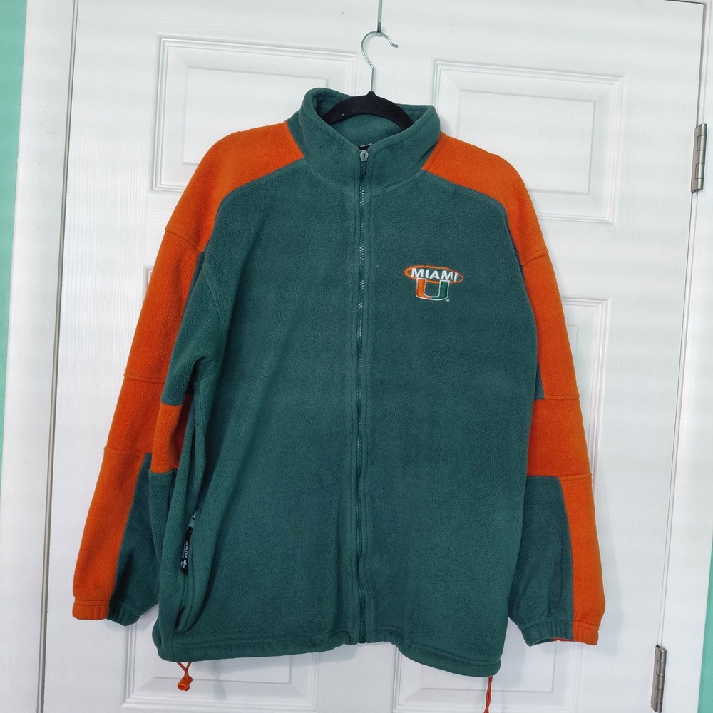 Vintage Starter Miami Hurricanes Fleece Jacket Mens Large Green Orange Full Zip
